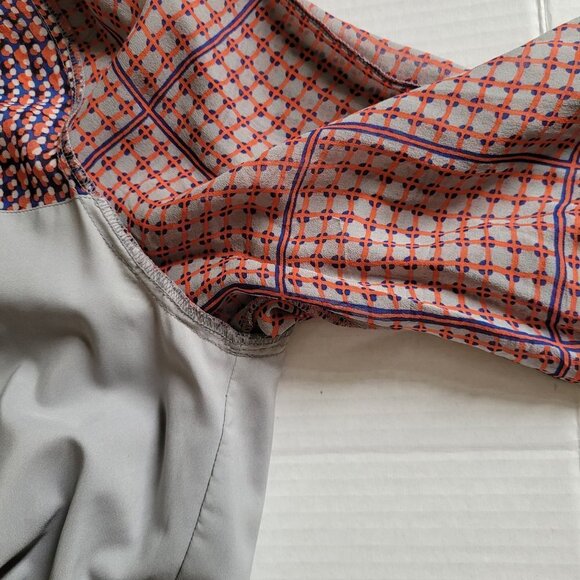 Madewell dress peasant silk sheer mini boho summer retrogrid pattern blue orange - Picture 11 of 16